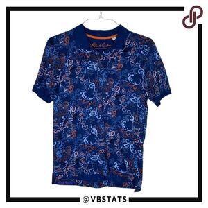 Robert Graham Small Blue and Orange Graphic‎ Design Polo Shirt